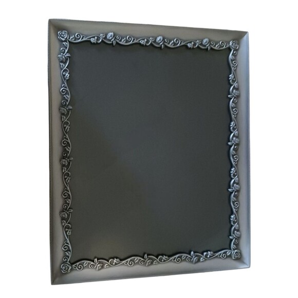 Decorel Pewter Metal Rose Flower Floral Leaf Photo Frame 8" x 10" w/ Easel Stand - Picture 1 of 5